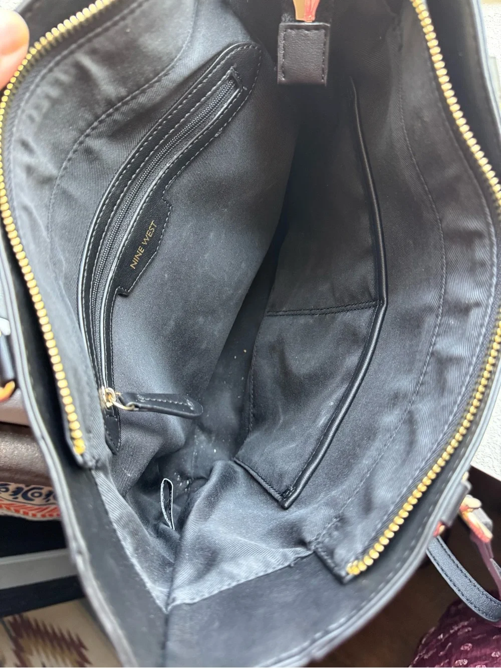 Nine West Black Pebbled Tote with Gold Accents